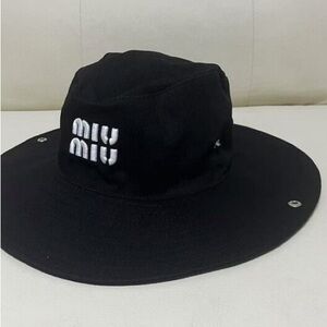 Miu Miu Black Wide-Brim Logo Hat
